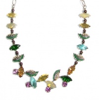 Mariana Spirit of Design Silver Plated Goldfinger Collection Swarovski Crystal Collar Leaf Necklace in the colors of Emerald, Metallic Gold, Lilac, Topaz and Purple Pearls