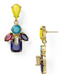 Gold plate surrounds a color-saturated cluster of glass and resin stones on a pair of delicate drop earrings by kate spade new york.