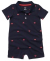 Carter's Crab Crazy Knit Polo Romper NAVY 9 Mo