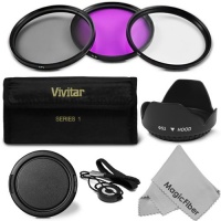 52MM Professional Lens Accessory Kit for NIKON DSLR (D7100 D5200 D5100 D5000 D3200 D3100 D3000 D90 D80) - Includes: Vivitar Filter Kit (UV, Polarizing, Fluorescent) + Carry Pouch + Tulip Lens Hood + Snap-On Lens Cap + Cap Keeper Leash + MagicFiber Microfi