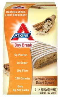 Atkins Day Break Oatmeal Cinnamon Baked Square, 5 - 1.4 oz Squares per Box