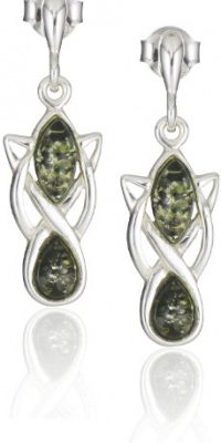 Sterling Silver Green Amber Celtic Earrings