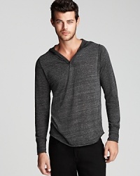 A heathered ALTERNATIVE pullover hoodie with a v-neck and banded cuffs.