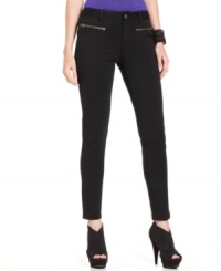 Made of soft knit, these petite skinny pants from DKNY Jeans are ultra-comfy and in basic black, always chic.