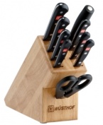 The seasoned gourmet is always one step ahead, a cut above the rest. This stamped knife set is manufactured of the highest quality high-carbon surgical stainless steel – a complete arsenal of sensible cutlery that's sure to hold its razor-sharp, long-lasting edge for many meals to come. Lifetime warranty.