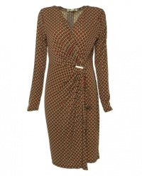 Michael Kors Print Faux Wrap Long Sleeve Dress (L)