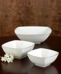 With lightweight construction in fine bone china, a softly squared design and platinum edging, Mikasa's Couture Platinum salad bowls (shown left) offer a new take on sophisticated modern dining.