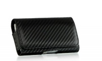 Black Carbon Fiber Design Horizontal Leather Pouch Case for Nokia C3