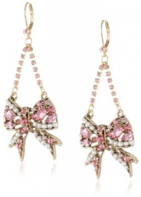 Betsey Johnson Iconic Hearts & Bows Crystal Bow Chandelier Drop Earrings