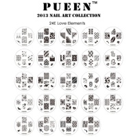 PUEEN 2013 Nail Art Stamp Collection Set 24E - LOVE ELEMENTS - NEW Unique Set of 24 Nailart Polish Stamping Manicure Image Plates Accessories Kit (Totaling 144 Images) with BONUS Storage Case