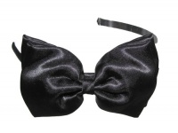 A Girl Company Black Satin Headband with attached Layered Hair Bow