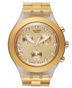 Light a spark to your summer looks with this golden chronograph watch from Swatch's Full-Blooded collection.