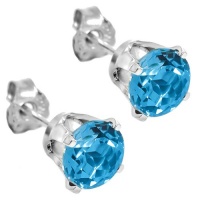 1.20 Ct Natural Round 5mm Blue Topaz 14K White Gold Stud Earrings