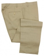 Calvin Klein Mens Flat Front Solid Tan Linen Dress Pants