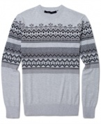 Sean John turns Fair Isle patterns into a graphic print on this cotton-blend pullover.