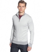 Take the edge of and make a great presentation with Calvin Klein's merino quarter zip pullover sweater.