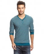 No need to bulk up - this lightweight striped sweater with button placket from INC International Concepts won't weigh down your weekend style. (Clearance)