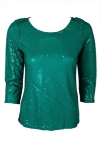 Calvin Klein Womens Sea Green Sequin 3/4 Sleeve Knit Top M