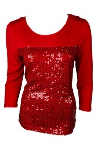 Calvin Klein Womens Rouge Sequin Rayon Blend 3/4 Sleeve Scoopneck Top XS