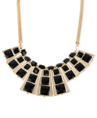 Bold and beautiful, this frontal necklace from Haskell is crafted from gold-tone mixed metal with square black beads enhancing the daring style. Approximate length: 19 inches + 3-inch extender. Approximate drop: 2 inches.