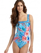 Bright flowers are printed on this brilliantly engineered tank style that offers a stomach-slimming effect.Square neckSoft cupsShapes tummyScoop back80% polyamide/20% elastaneHand washImported of Italian fabric