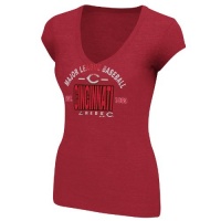 MLB Cincinnati Reds Women's Follow Your Team V-Neck T-Shirt, Red Pepper Heather