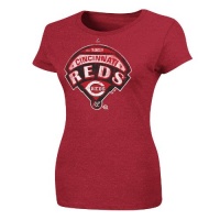 MLB Cincinnati Reds Women's Mandate To Win Crew Neck T-Shirt, Red Pepper Heather