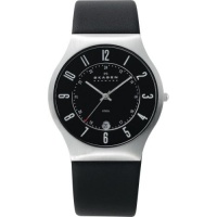 Skagen Black Leather and Steel Watch