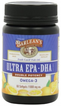 Barlean's Organic Oils Fresh Catch Fish Oil,  ULTRA  EPA-DHA, Orange Flavor 1000 mg, 60  Softgels