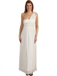 BCBG Maxazria Women's Angelic Silk Chiffon One Shoulder Evening Gown 12 White