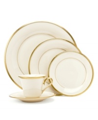 From the Lenox Dimension dinnerware collection, classic Eternal place settings elegantly accent the table. In ivory china with rich gold trim.