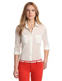 BCBGeneration Women's Polka Dot Button Up Shirt, Cream Multi, Small