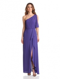 BCBGMAXAZRIA Women's Kendal One Shoulder Gown With Cascade, Persian Blue, 4