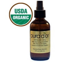 Pura D'or Pure and Organic Argan Oil, Brown and Gold, 4 Fluid Ounce