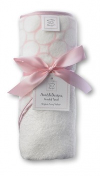 SwaddleDesigns Organic Cotton Hooded Towel - Pastel Pink Mod Circles on Ivory