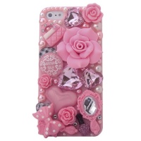 MinisDesign® 3D Bling Luxury Design Rhinestone Pink Flowers Fairy-Tale Diamond case for Apple iPhone 5 (Fits: At&t, Sprint, Verizon, Package includes: 1 X Screen Protector and Extra Rhinestones)