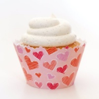 Love Hearts: Red, Pink, Purple Valentine Heart Cupcake Wrapper -Set of 12- Fun Decorations for Cupcakes