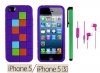 Apple Iphone 5S or Apple Iphone 5 Accessories - Premium Design Soft Protector Cover Case + 3.5MM Stereo Earphones + 1 of New Assorted Color Metal Stylus Touch Screen Pen (Purple Color Tile Skin)