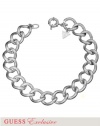 GUESS Women's Silver-Tone Curb Chain Necklace, SILVER