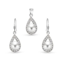 Bling Jewelry Great Gatsby Inspired Silver Freshwater Pearl Teardrop Bridal Set