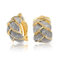 Bling Jewelry 2 Tone Braided Cable Woven Half Hoop Clip On Earrings Gold Plated