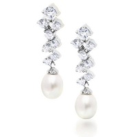 Bling Jewelry CZ Freshwater Pearl Bridal Drop Earrings