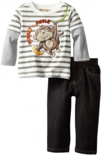 Kids Headquarters Baby-boys Infant Monkey Stripes Twofer Top with Jeans