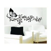 WallStickersUSA Wall Sticker Decal, Butterfly and Tribal Flowers, Large