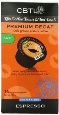 CBTL Premium Decaf Espresso Capsules By The Coffee Bean & Tea Leaf, 16-Count Box