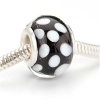 Murano Style Glass Lampwork Bead Fits Pandora Black With White Dots 14mm (1)