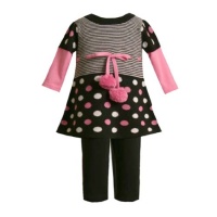 Bonnie Jean Baby/Newborn Girls 3M-9M 2-Piece BLACK PINK WHITE POLKA DOT POMPOM SWEATER-KNIT Party Dress/Leggings Outfit Set-3/6M BNJ-0658B-B00658