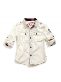 GUESS Kids Boys Little Boy Rockit Shirt, TAN (5/6)