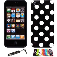 iPhone 5 Polka Dot Flex Gel Case (Black / White) + Universal Touch Screen Stylus Pen