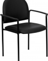 Flash Furniture BT-516-1-VINYL-GG Black Vinyl Comfortable Stackable Steel Side Chair with Arms